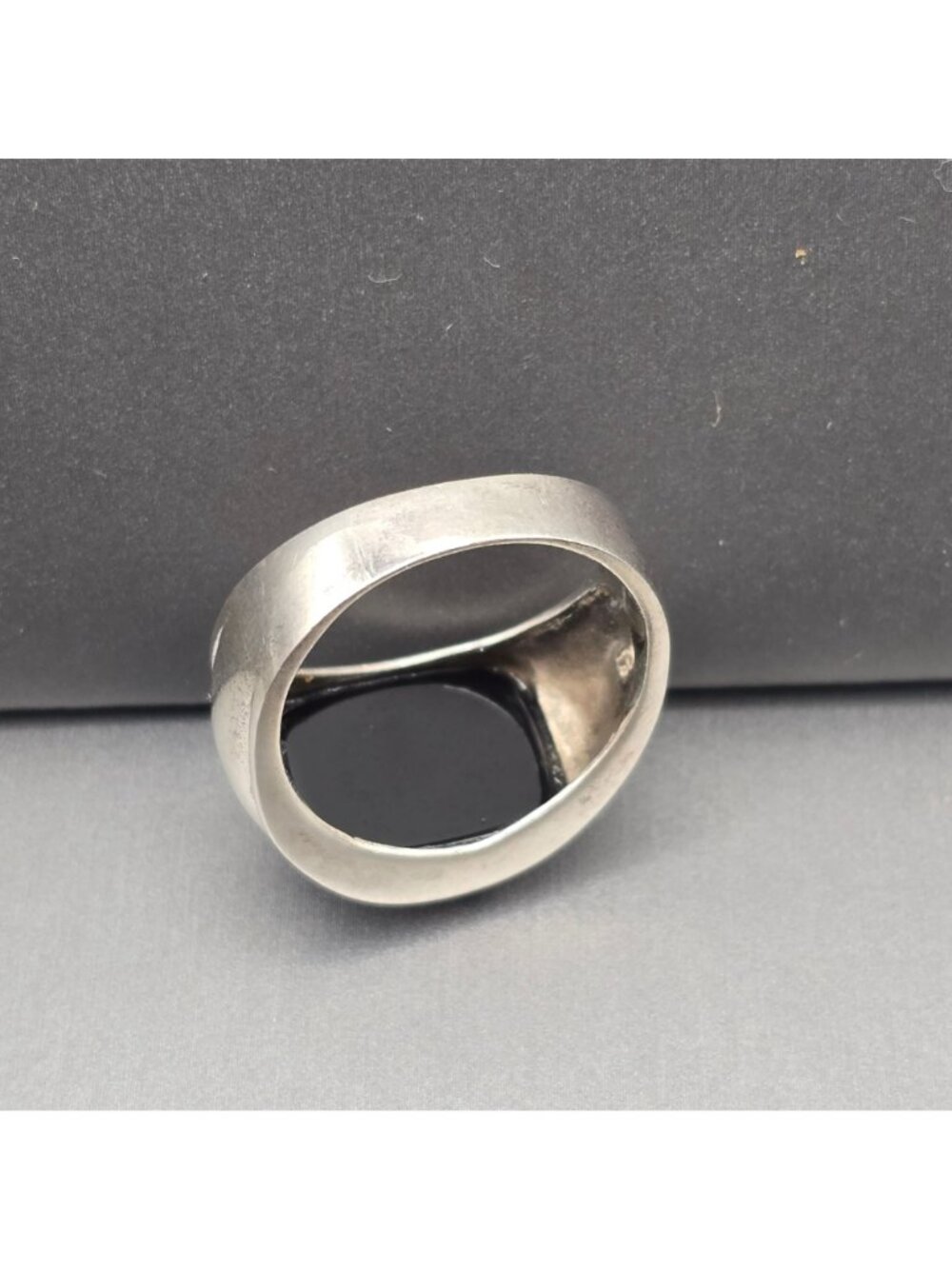 Black Onyx Sterling Silver Ring Size 10 Vining Leaf Scroll Modernist Dome Band - Picture 5 of 14
